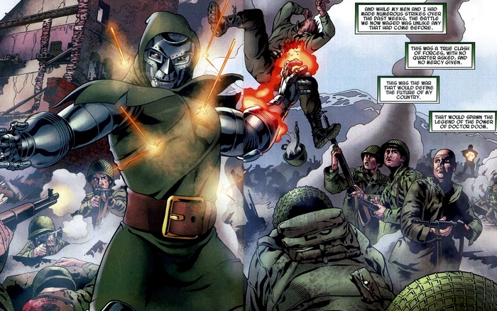 Doctor Doom fighting soldiers