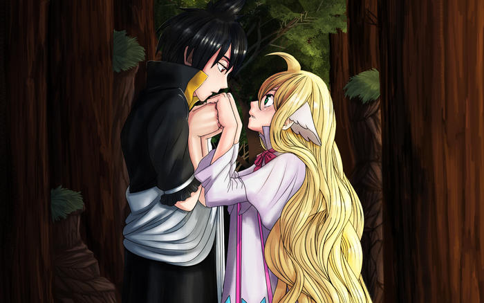 Zeref Dragneel and Mavis Vermillion in a forest