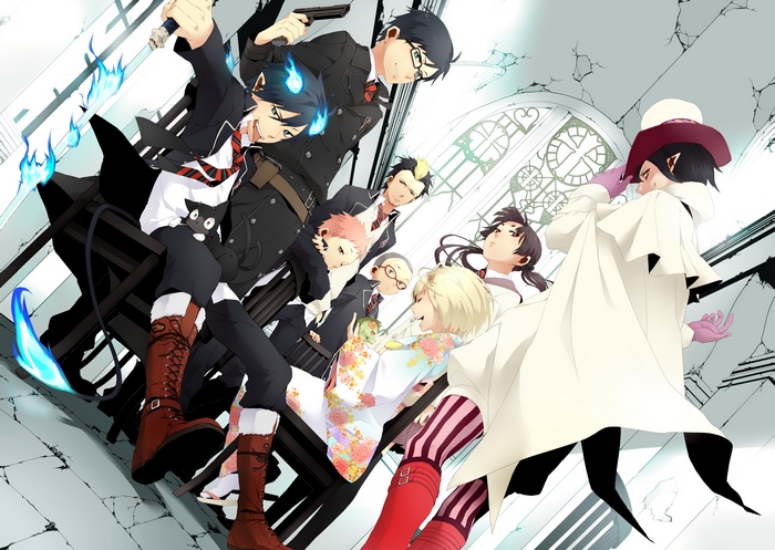 Blue Exorcist characters in a ruined building