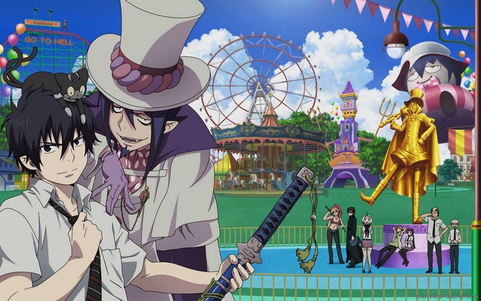 Rin Okumura and Mephisto Pheles from Blue Exorcist at an amusement park