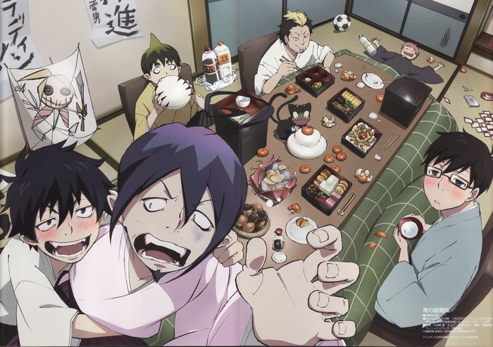 Blue Exorcist characters celebrating