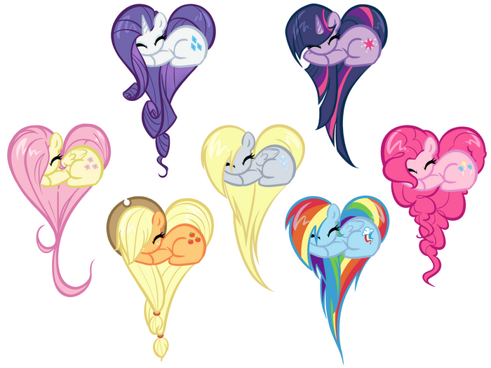 My Little Pony characters in heart shapes