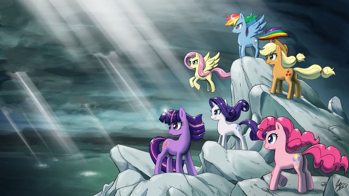 My Little Pony characters on rocky terrain