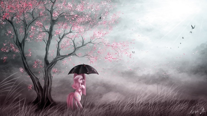 Pinkie Pie under a cherry blossom tree