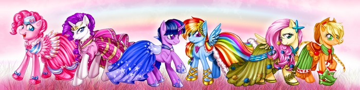 My Little Pony characters in elaborate dresses