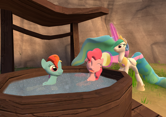 Pinkie Pie and friends in a hot tub