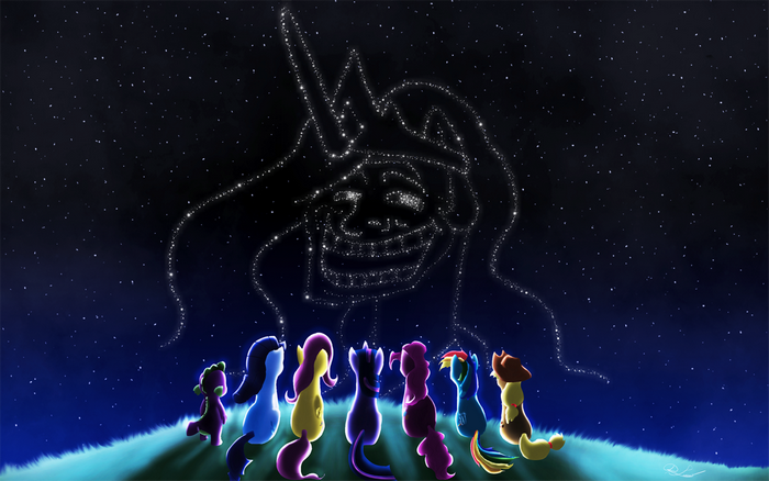 My Little Pony characters looking at a constellation