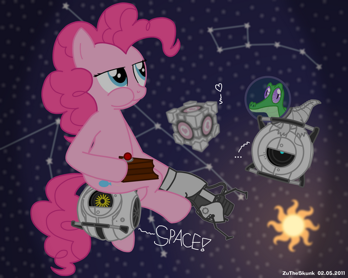 Pinkie Pie from My Little Pony in Space with Portal elements