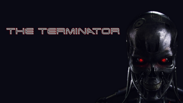 The Terminator Robot with Red Eyes