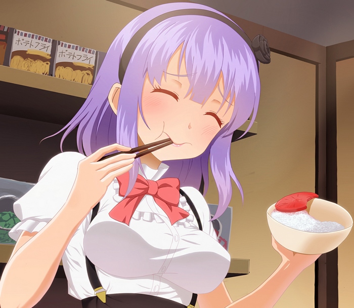 Shidare Hotaru eating rice with chopsticks
