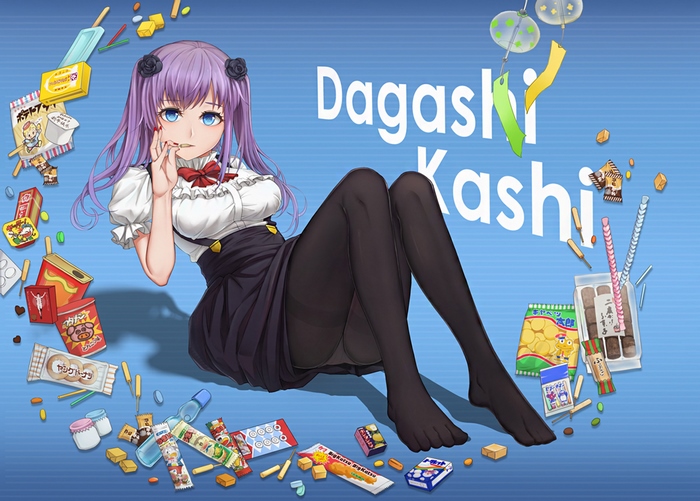 Hotaru Shidare from Dagashi Kashi surrounded by snacks