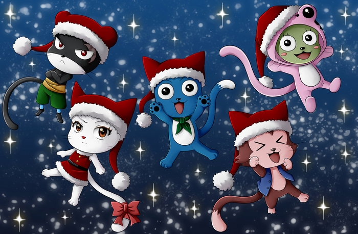 Fairy Tail characters in Christmas hats