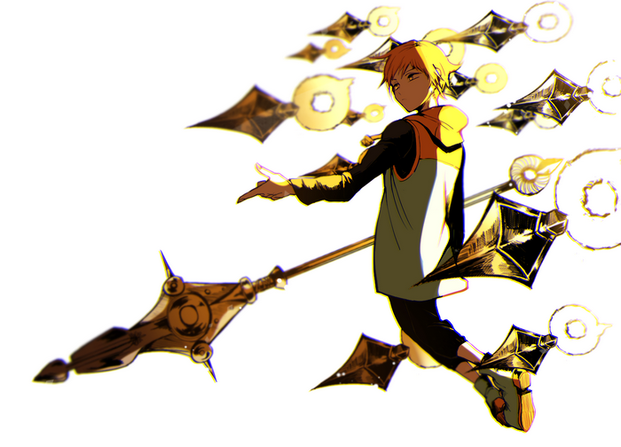 King from The Seven Deadly Sins with golden weapons