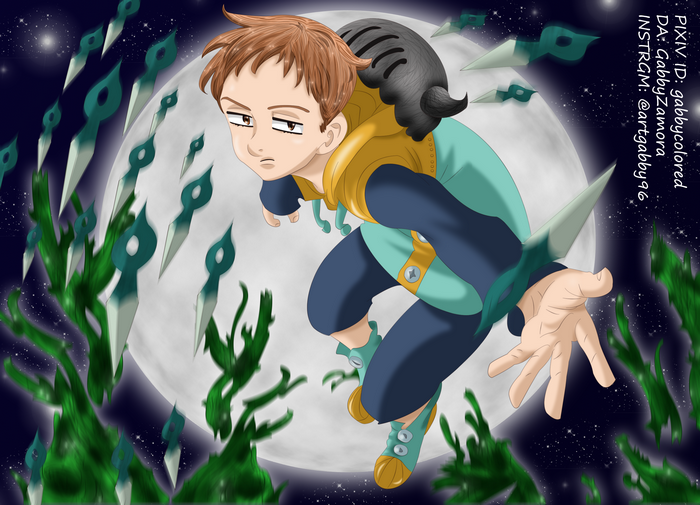 King from The Seven Deadly Sins with weapons