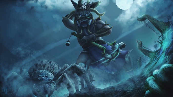 Witch Doctor from Diablo III in a dark forest