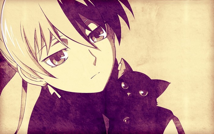 Yin from Darker Than Black with a black cat