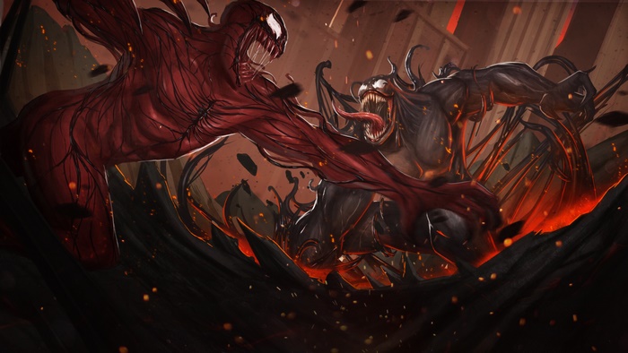 Carnage and Venom fighting