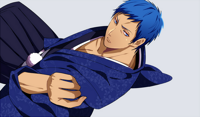 Daiki Aomine in a blue kimono