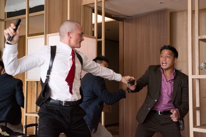 Agent 47 in a confrontation