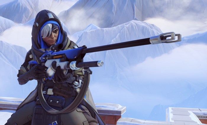 Ana from Overwatch with sniper rifle