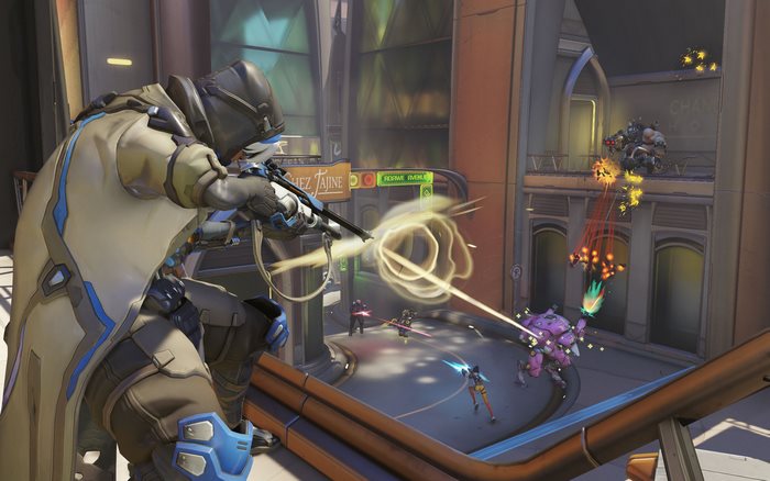 Ana from Overwatch in combat