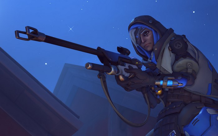 Ana from Overwatch holding a sniper rifle