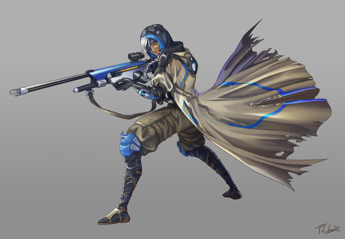 Ana from Overwatch holding a sniper rifle