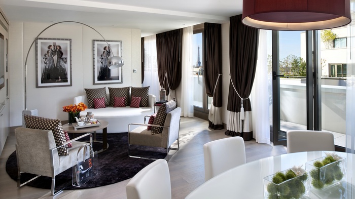 Living room with Eiffel Tower view and balcony