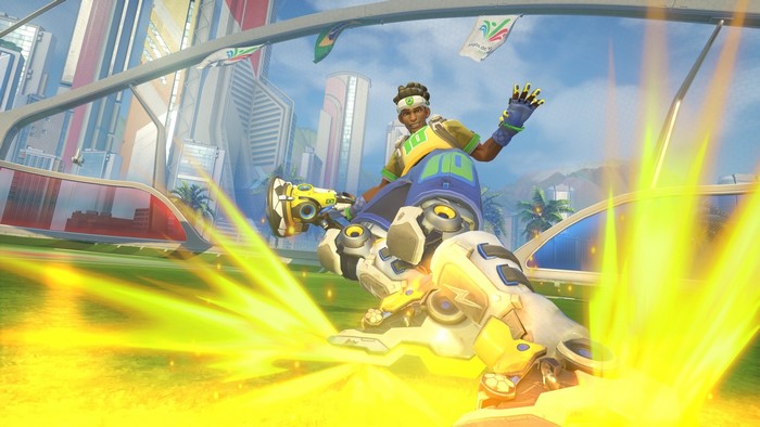Lúcio from Overwatch on a hoverboard
