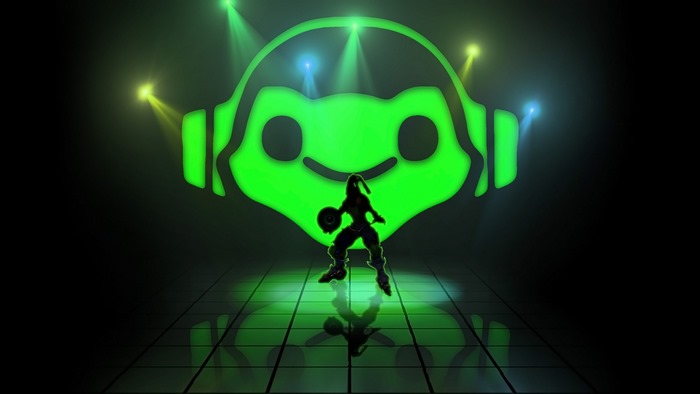 Lúcio from Overwatch with a large green logo