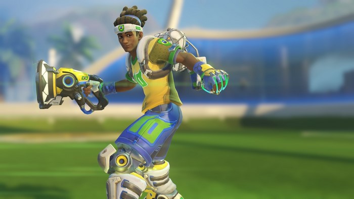 Lúcio from Overwatch in Brazil-themed attire