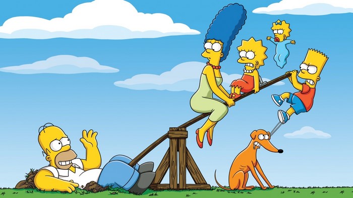 The Simpsons family on a seesaw