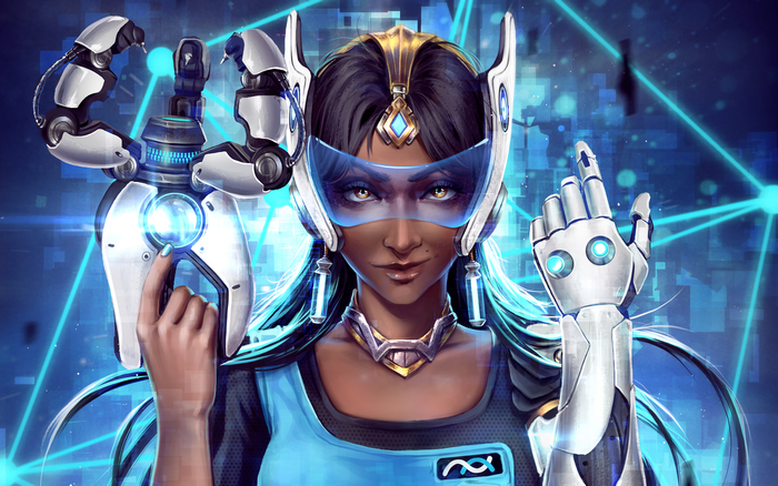 Symmetra from Overwatch with robotic arms