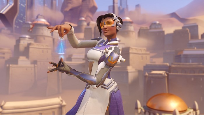 Symmetra from Overwatch in a desert city