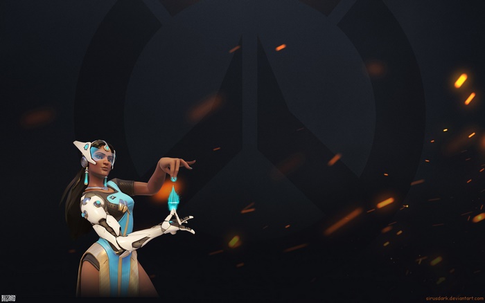 Symmetra from Overwatch with glowing crystal