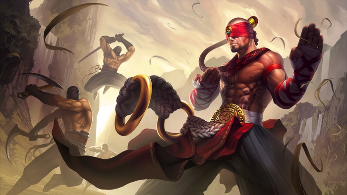 Lee Sin from League of Legends fighting ninjas