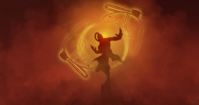 Lee Sin from League of Legends in a fiery aura