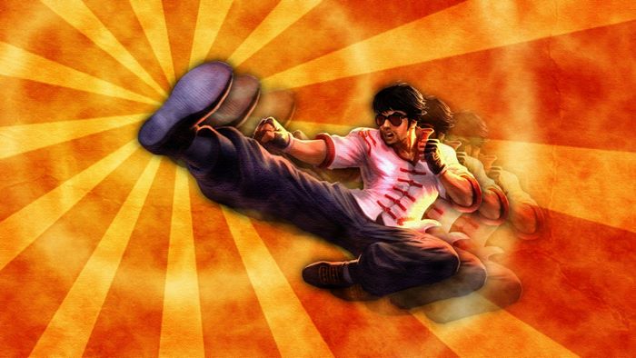 Lee Sin from League of Legends performing a kick