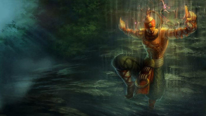 Lee Sin from League of Legends in the rain