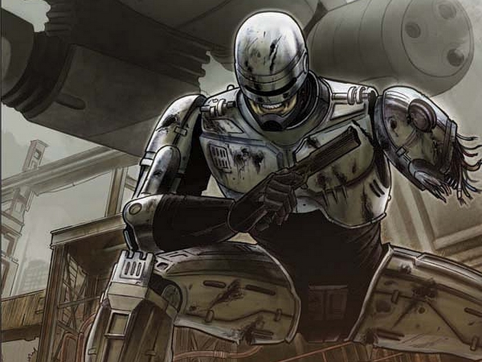 RoboCop holding a gun