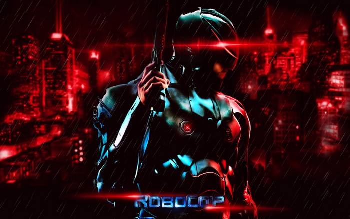 RoboCop in a rainy city