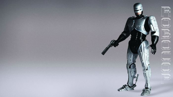 RoboCop holding a gun