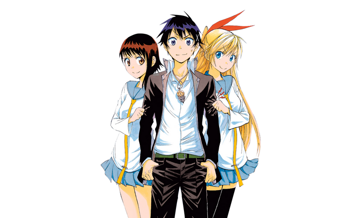 Raku Ichijō with Chitoge Kirisaki and Kosaki Onodera