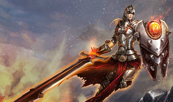 Leona from League of Legends with flaming sword