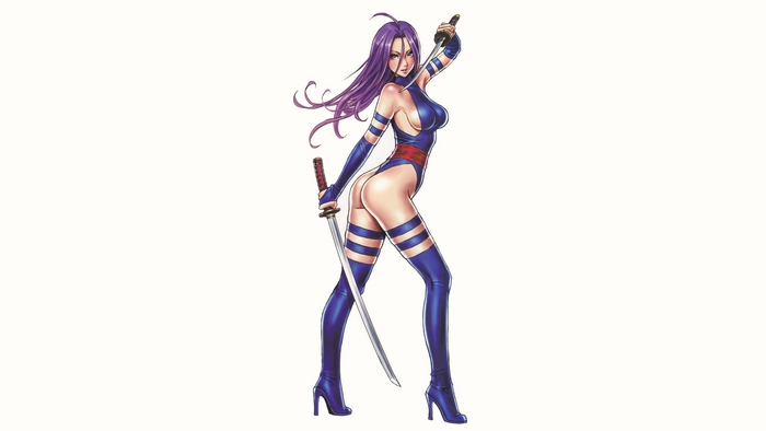 Psylocke from Marvel Comics with swords