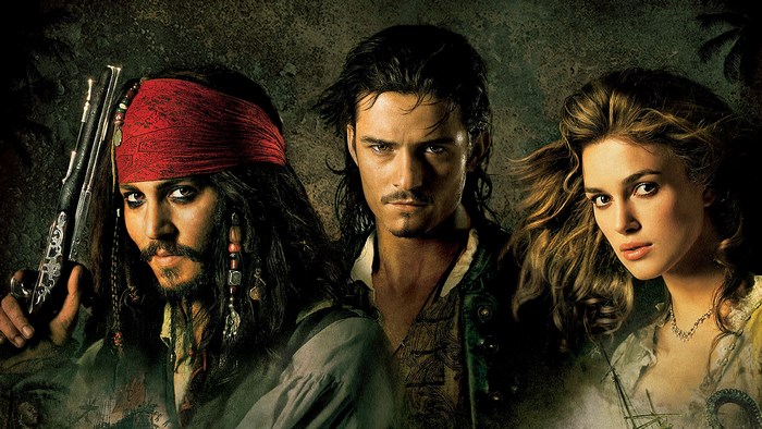 Elizabeth Swann, Will Turner, and Jack Sparrow from Pirates of the Caribbean