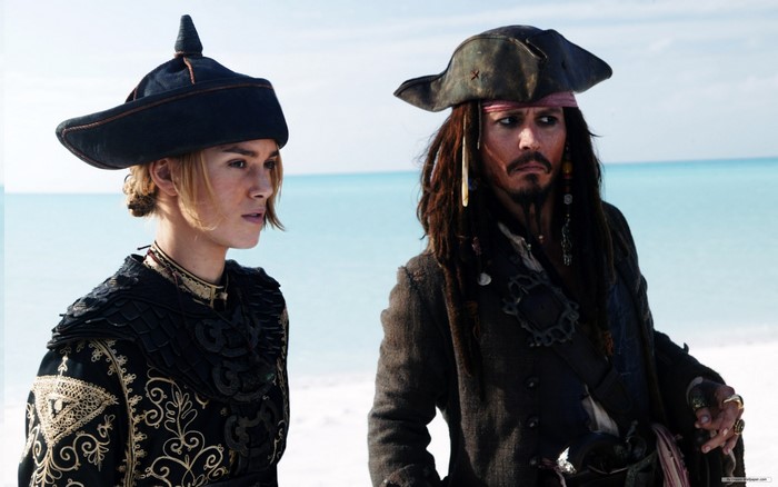 Elizabeth Swann and Jack Sparrow on a beach