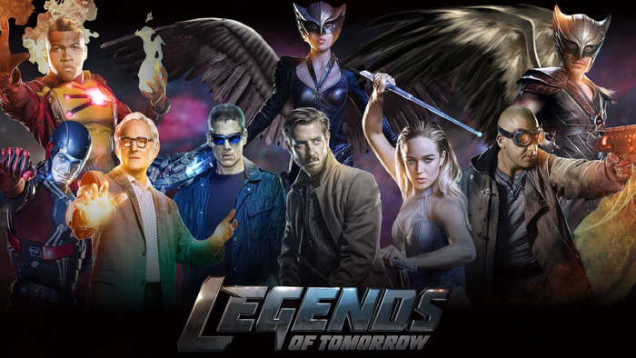 Legends of Tomorrow characters Hawkman, Hawkgirl, Firestorm, The Atom, Captain Cold, Heat Wave, White Canary, and Rip Hunter