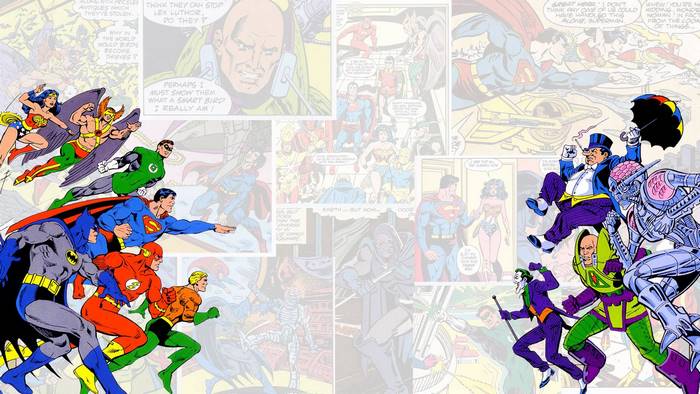 Justice League and villains from DC Comics
