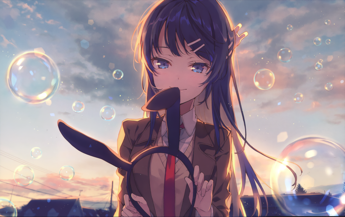 Mai Sakurajima Holding Bunny Ears at Sunset